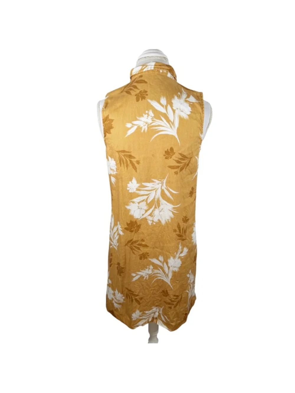 Garnet Hill Ochre Floral Sleeveless European Flax Linen Shirtdress Beachy size 6 - Picture 6 of 10